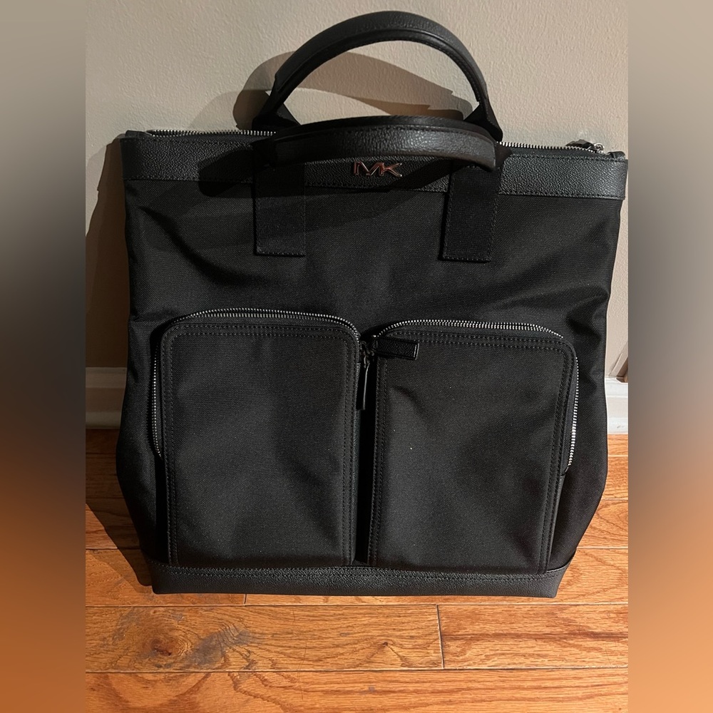 Michael Kors Unisex Kent Recycle Canvas Large Top Zip Tote Laptop Work Bag Blk